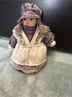 GANZ Cloth Plaid Doll with Cream Apron and Hat
